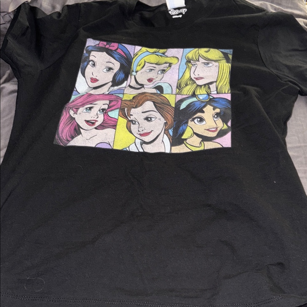 Disney Princess Black T-Shirt with Colorful Portraits